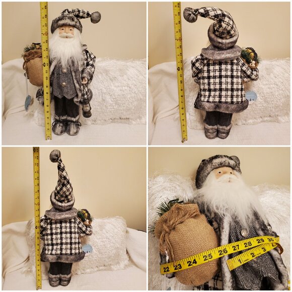 NWT White Pine Free Standing Santa Black White Plaid Herringbone Holiday Decor - Picture 16 of 17